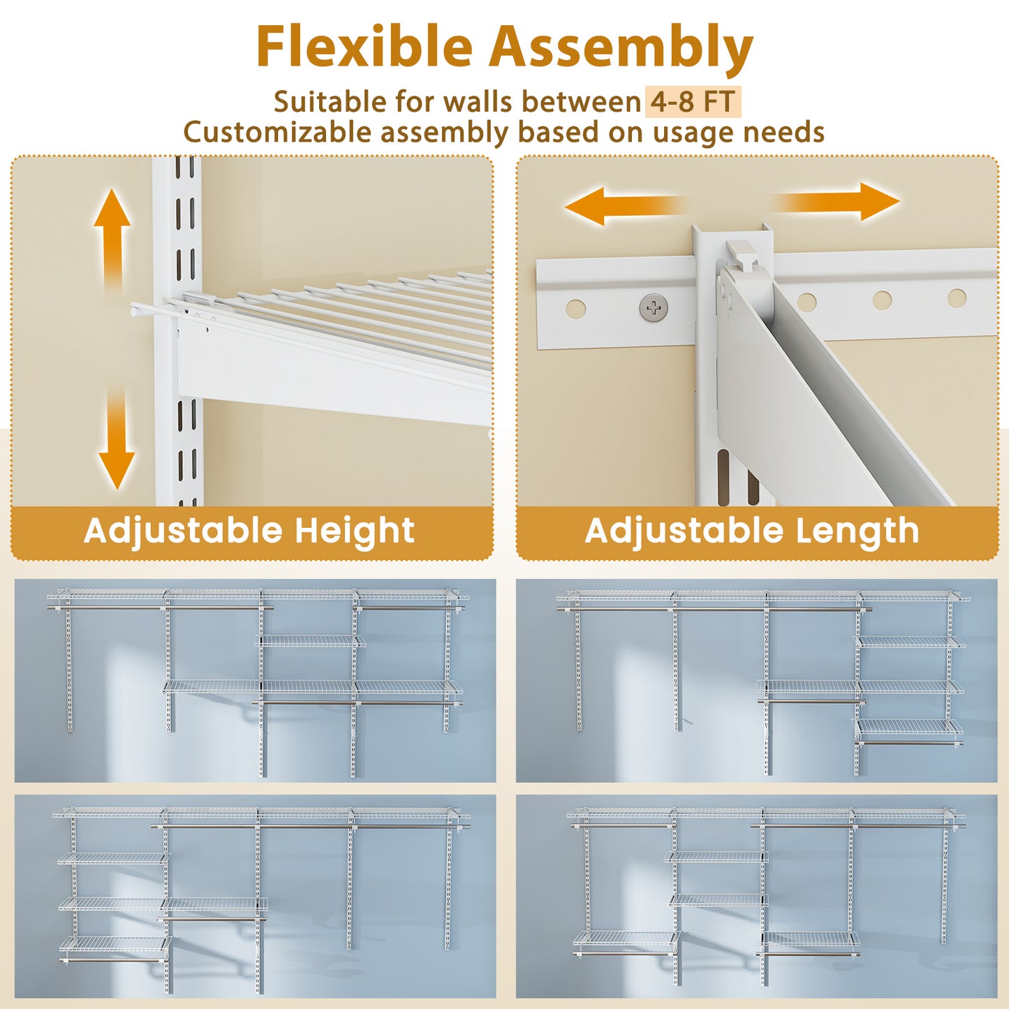 4-8 Feet Closet Organizers and Storage System with Hanging Rod for Laundry Bedroom, White Coat Racks & Hall Trees at Gallery Canada
