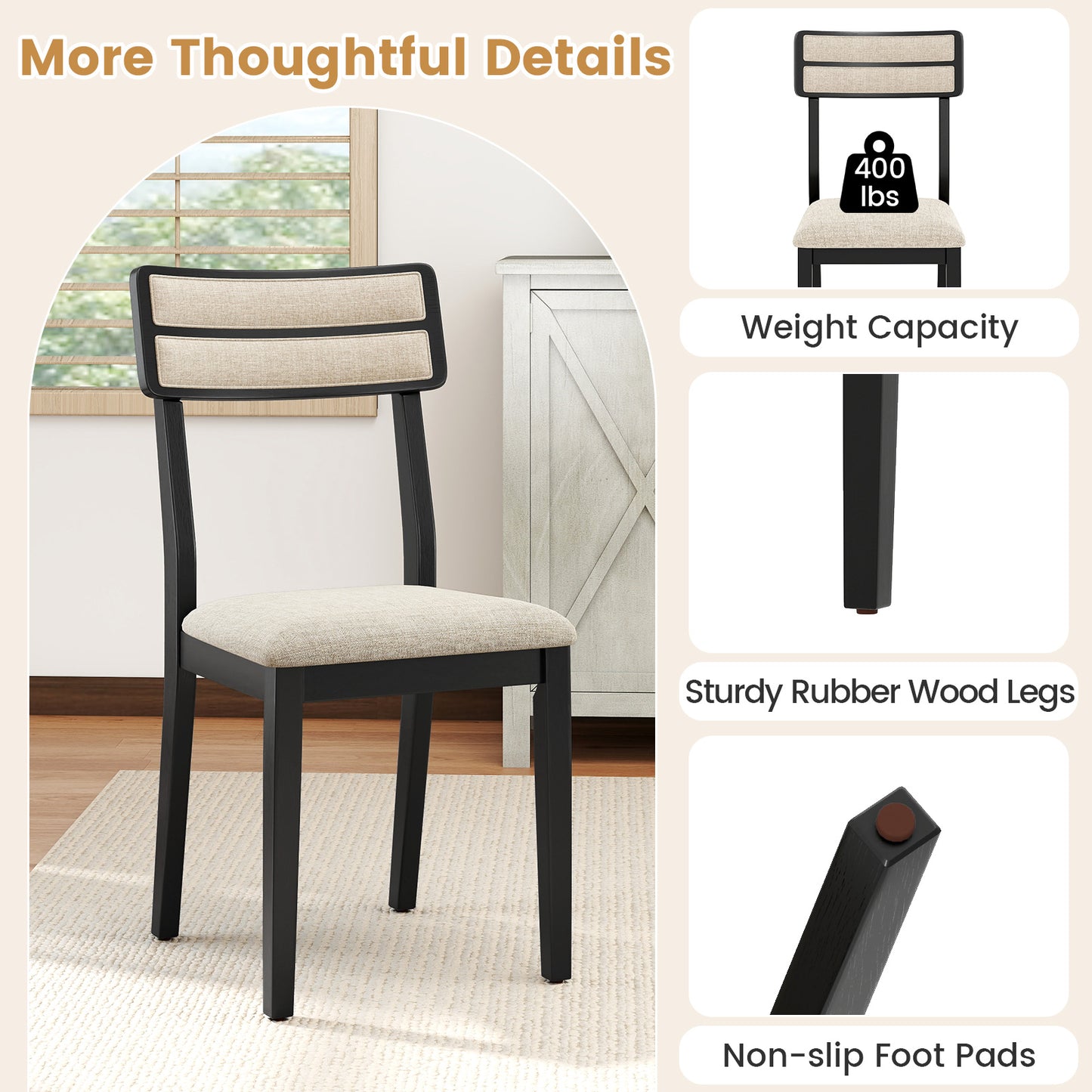 Modern Dining Chairs Set Of 2, Tilt Backrest, Black Dining Chairs at Gallery Canada