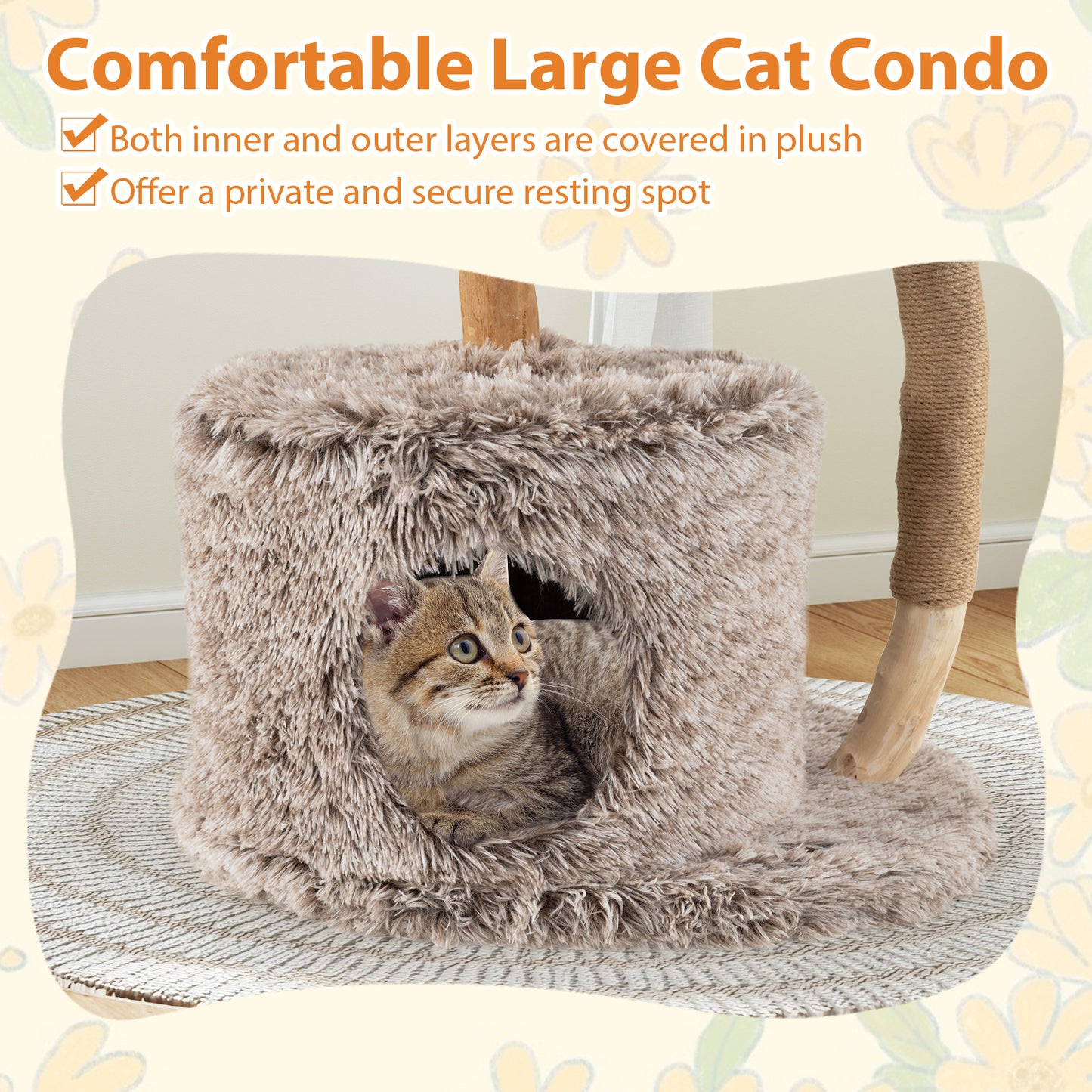 Solid Pear Wood Cat Tree, Perch, Sisal Scratching Posts, Brown Cat Trees Condos & Scratchers at Gallery Canada