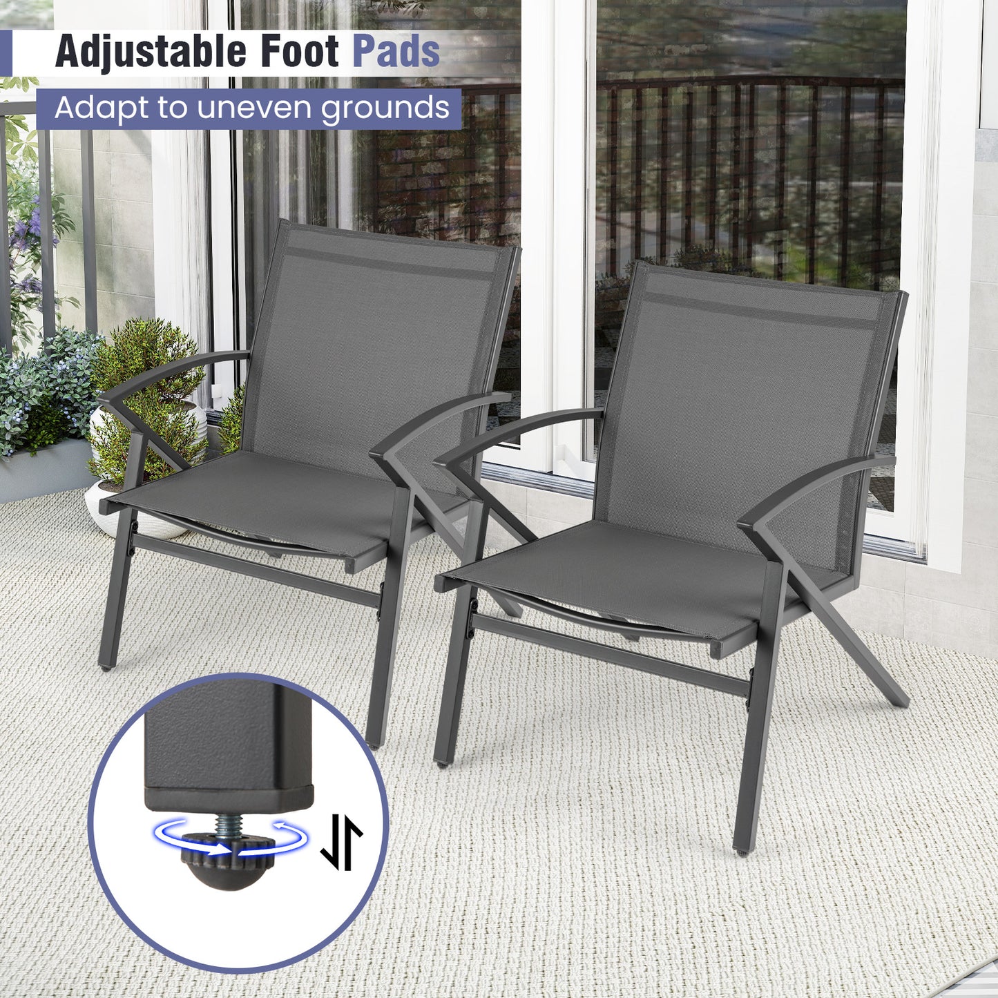 Patio Chairs Set of 2, Heavy Duty Metal Frame, Gray Beach & Lawn Chairs at Gallery Canada