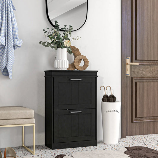 Shoe Storage Cabinet, 2 Flip Drawers, Adjustable Shelves, 10 Pairs, Black Shoe Storage Cabinets & Racks Black at Gallery Canada