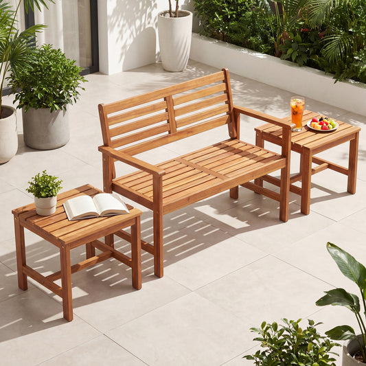 17” Square Patio Acacia Wood Side Table with Slatted Tabletop-Set of 2 End & Side Tables Natural at Gallery Canada