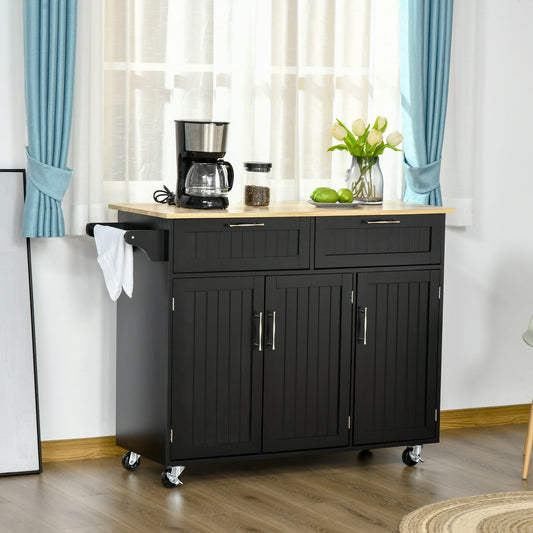 Modern Kitchen Island, Utility Cart with 2 Drawers, Cabinets, Black Kitchen Islands & Kitchen Carts Black at Gallery Canada