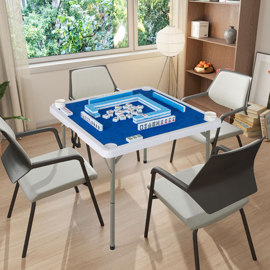35 Inch 4 Player Folding Mahjong Table, With Cup Holders, Navy