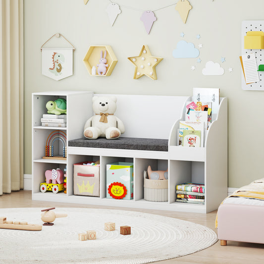 Kids Bookcase With Reading Nook, 3-In-1 Toy Organizer, White Kids Storage White at Gallery Canada