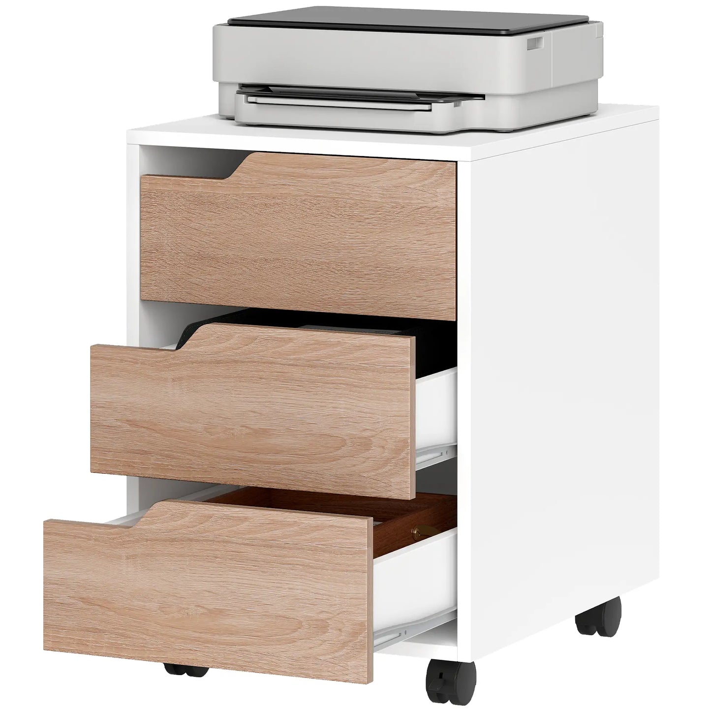 3 Drawer File Cabinet, Mobile Vertical Filing with Wheels, Oak Office Cabinets & Cupboards at Gallery Canada