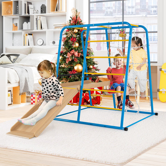 6-In-1 Indoor Jungle Gym With Slide, For Kids 3+ Years, Blue Climbers & Slides Blue at Gallery Canada