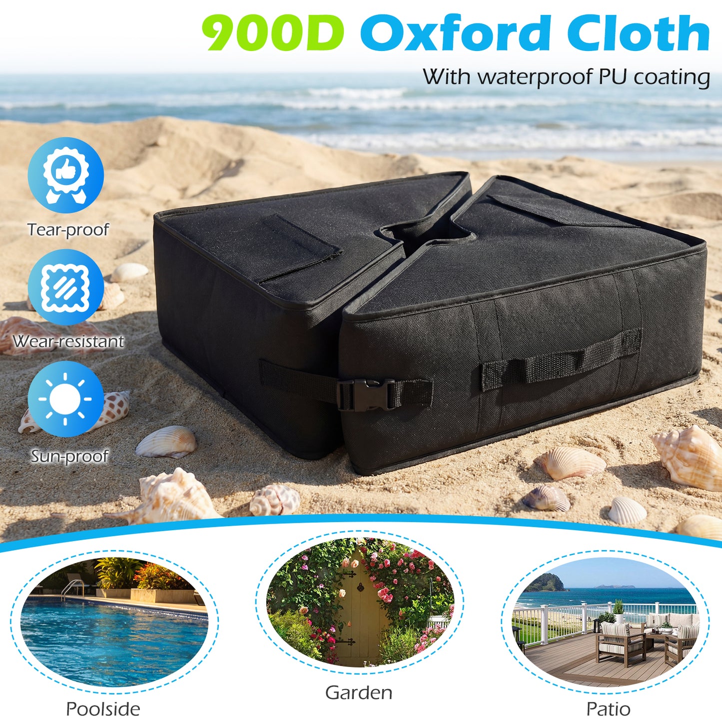 18.5" Square Umbrella Base, Weatherproof Fabric, Black Outdoor Umbrella Bases at Gallery Canada