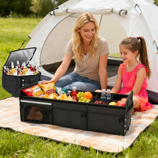 18 Gal Car Trunk Organizer, 3-Compartment Storage Box With Lid, Black Garages Black at Gallery Canada