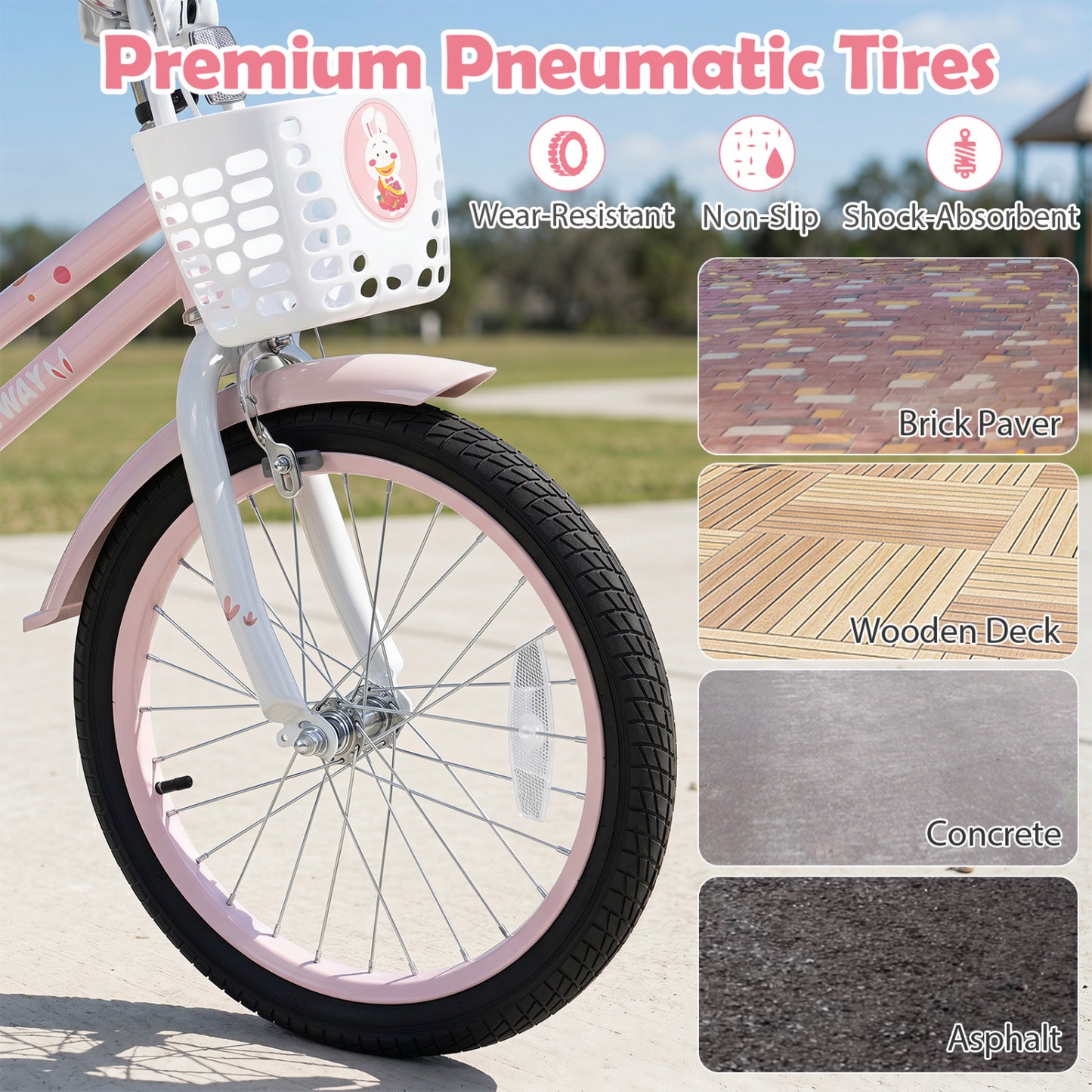 Vélo pour enfants réglable, 18 pouces, avec roues d'entraînement, rose