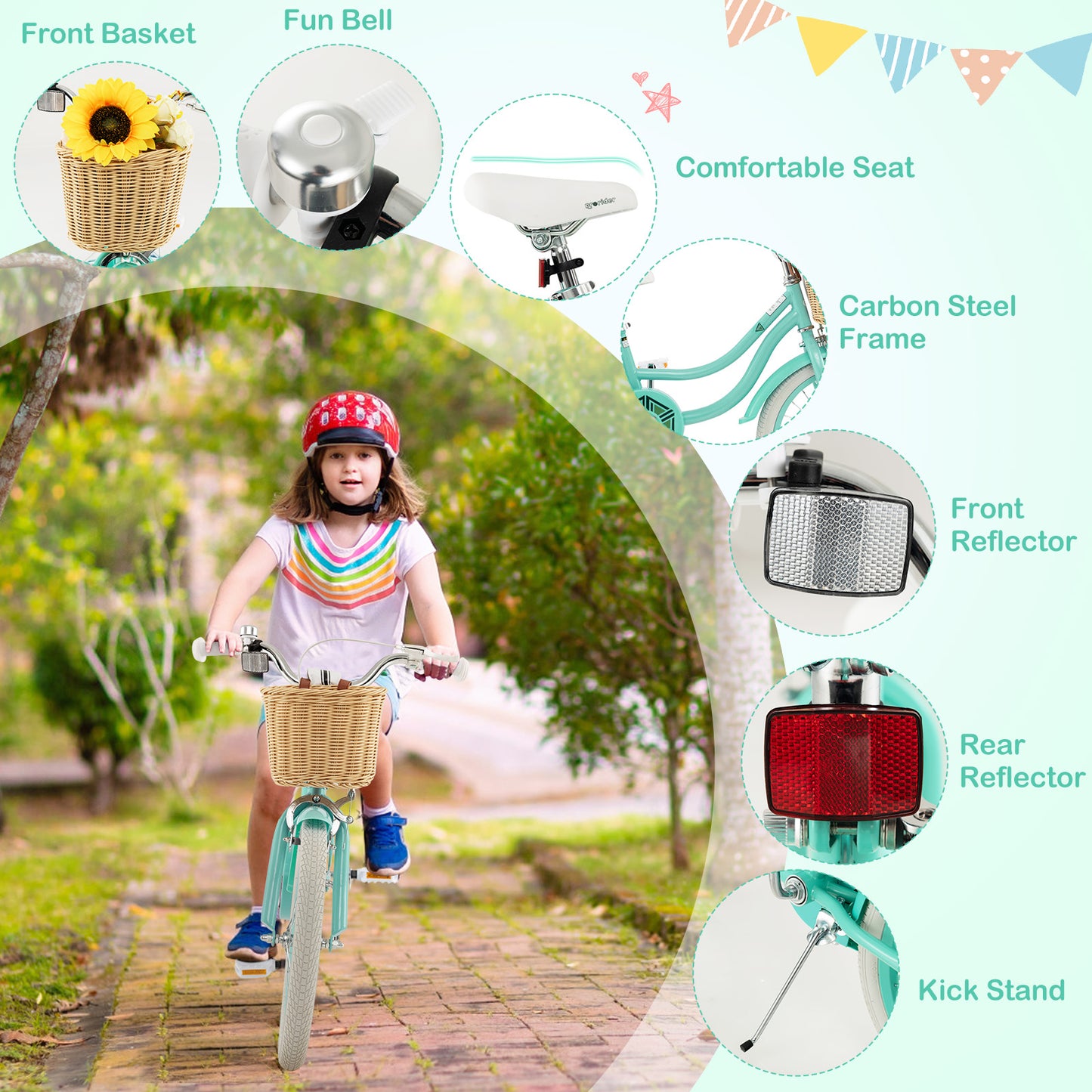 18-Inch Kids Bike with Training Wheels and Adjustable Handlebar Seat, Green Kids Bike at Gallery Canada