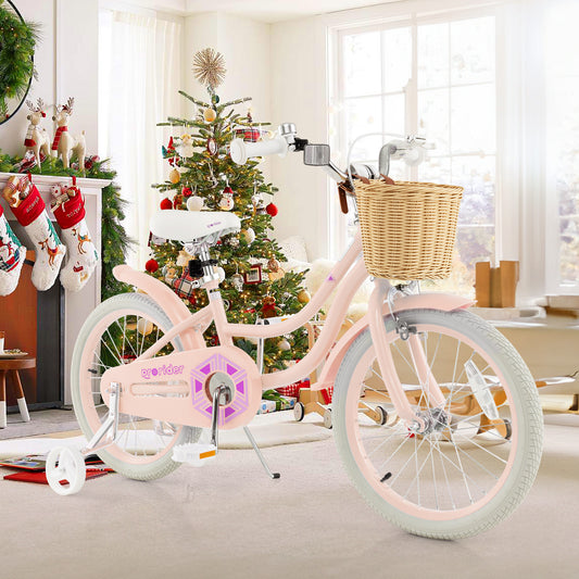 18-Inch Kids Bike with Training Wheels and Adjustable Handlebar Seat, Pink Kids Bike Pink at Gallery Canada