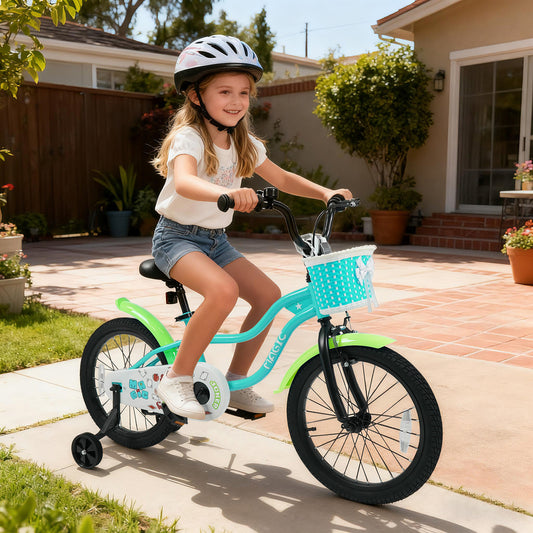 18 Inch Kids Bike with Training Wheels and Basket Green Color Kids Bike Options at Gallery Canada