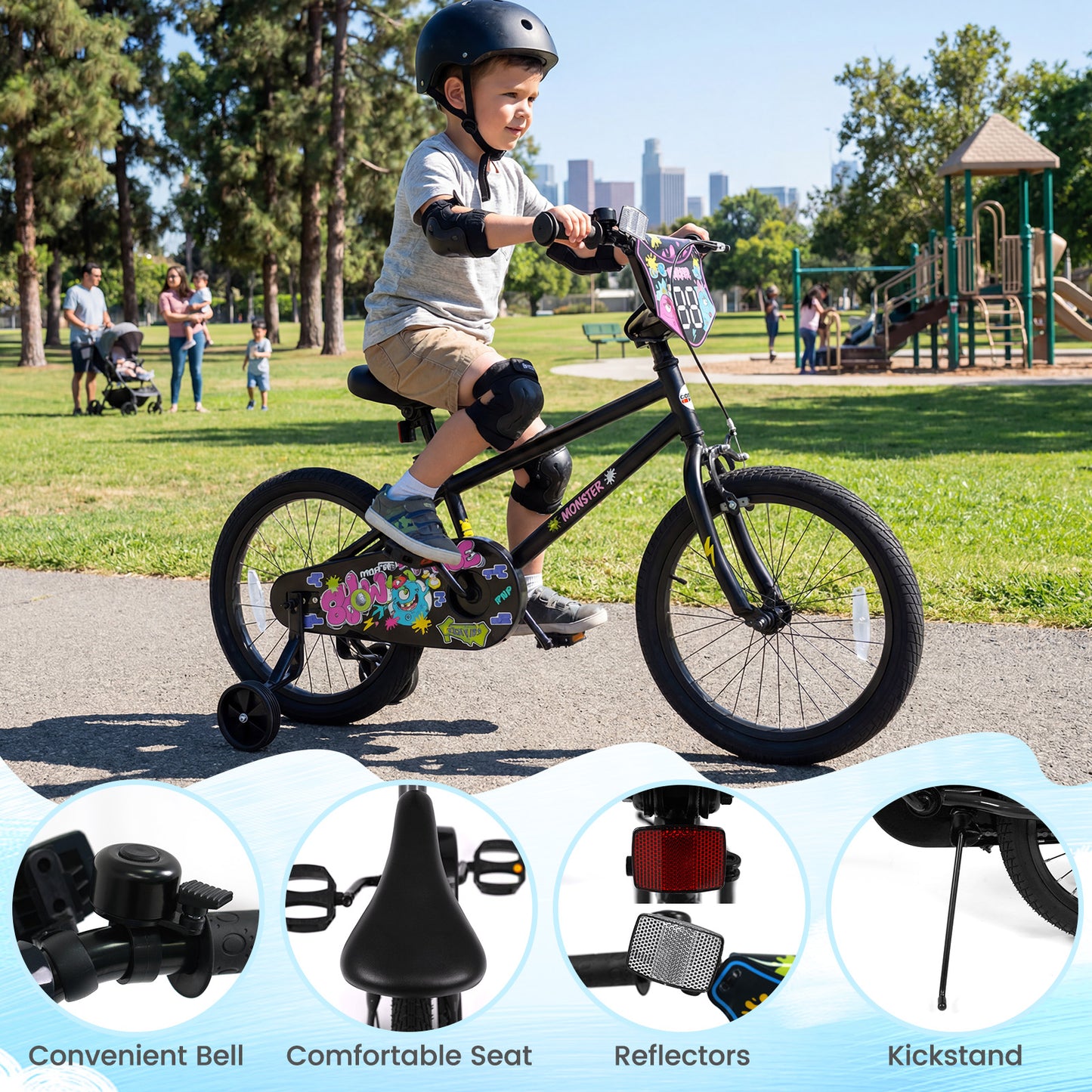 18 Inch Kids Bike with Training Wheels for Ages 4-8 Years Old Black- Street Art Time, Black Kids Bike at Gallery Canada