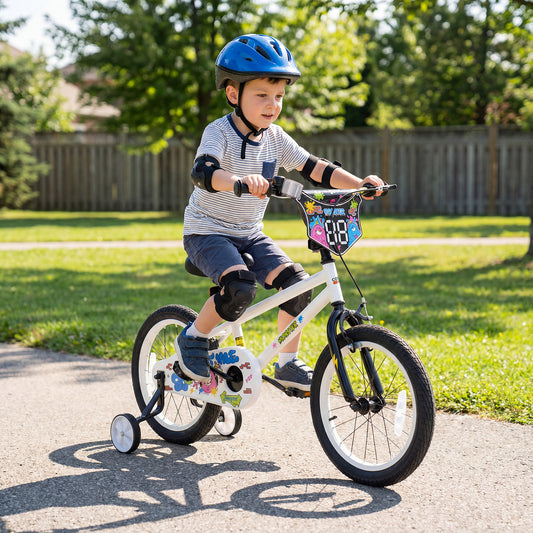 18 Inch Kids Bike with Training Wheels for Ages 4-8 Years Old White- Street Art Time, White Kids Bike White at Gallery Canada