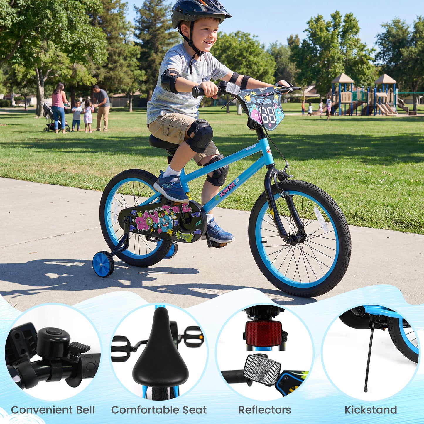 18 Inch Kids Bike with Training Wheels for Ages 4-8 Years Old Blue- Street Art Time, Blue Kids Bike at Gallery Canada
