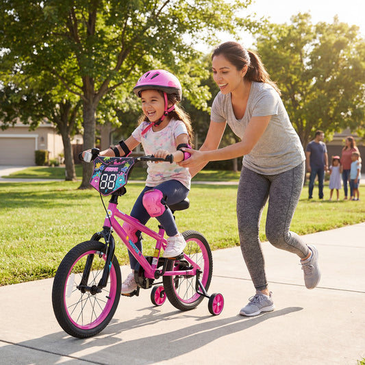 18 Inch Kids Bike With Training Wheels, Ages 4-8 Years, Pink Kids Bike Pink at Gallery Canada