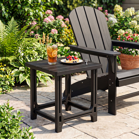 18 Inch Outdoor Adirondack Side Table, Black Patio Coffee Tables Black at Gallery Canada