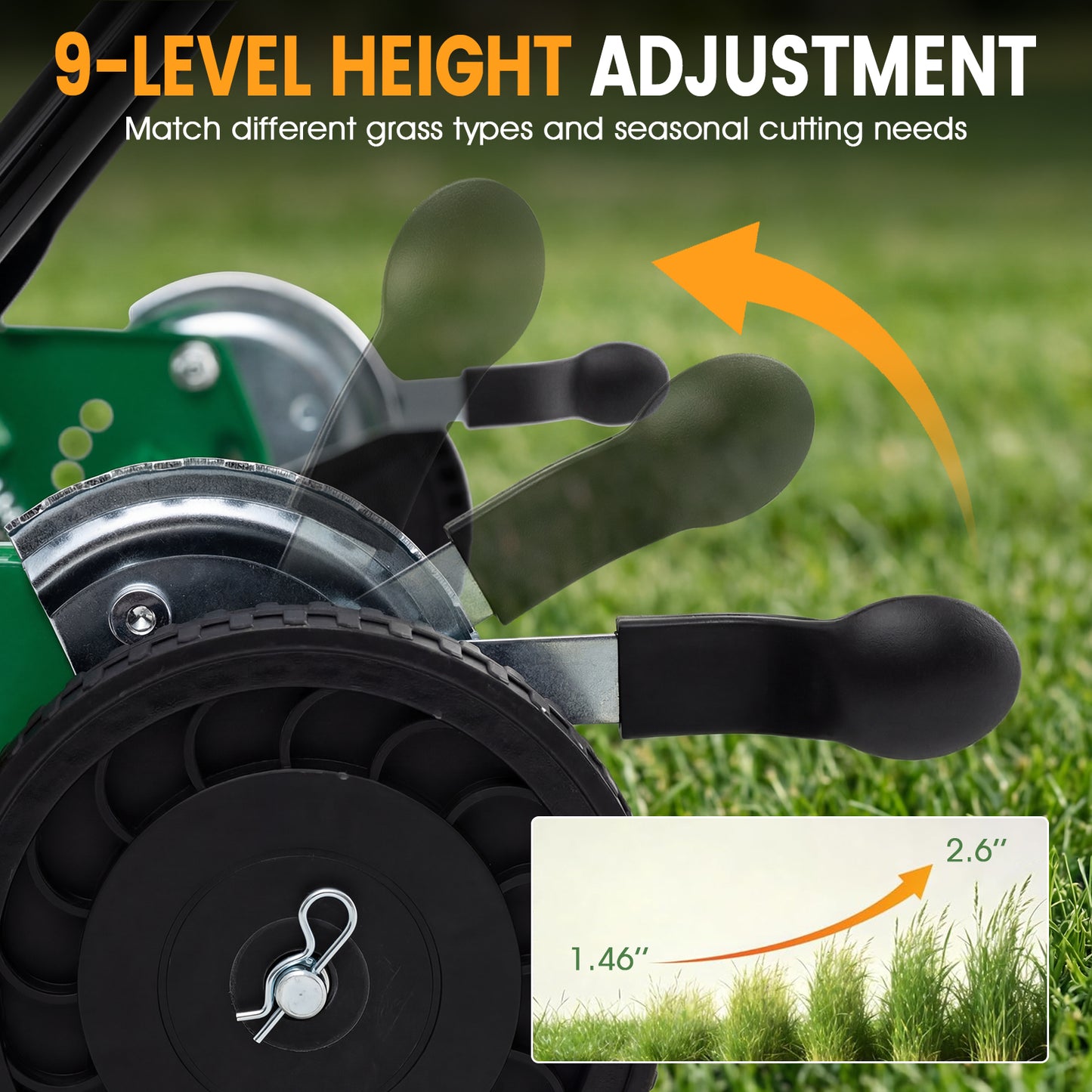 18 Inch Push Reel Lawn Mower, Adjustable, Removable Grass Catcher, Green Lawn Care Tools at Gallery Canada