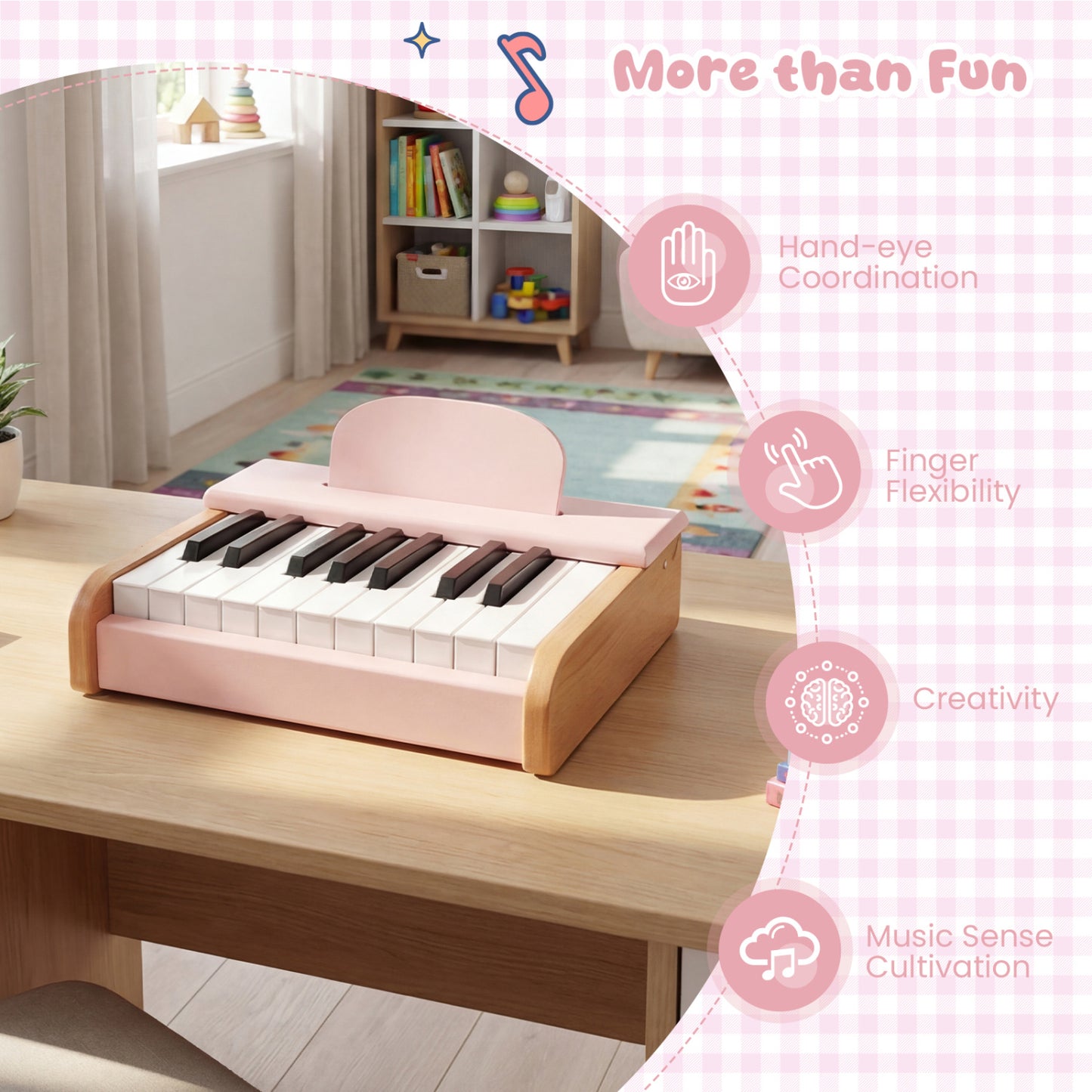 18 Keys Wooden Piano for Kids with Removable Music Stand, Pink Pianos & Keyboards at Gallery Canada