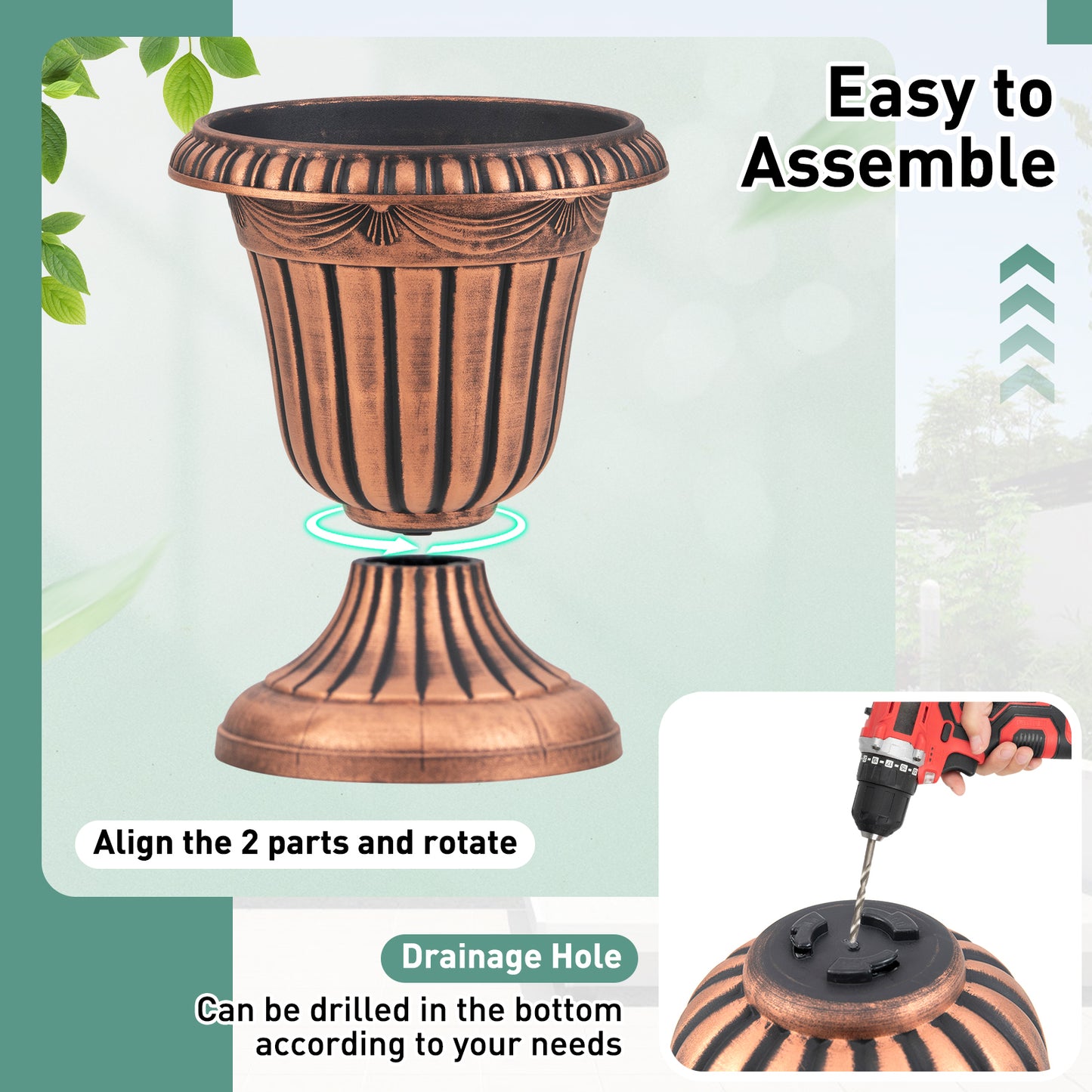 18 Inch Tall Vintage Planters, Set Of 2, Pedestal Base, Bronze Raised Garden Beds at Gallery Canada