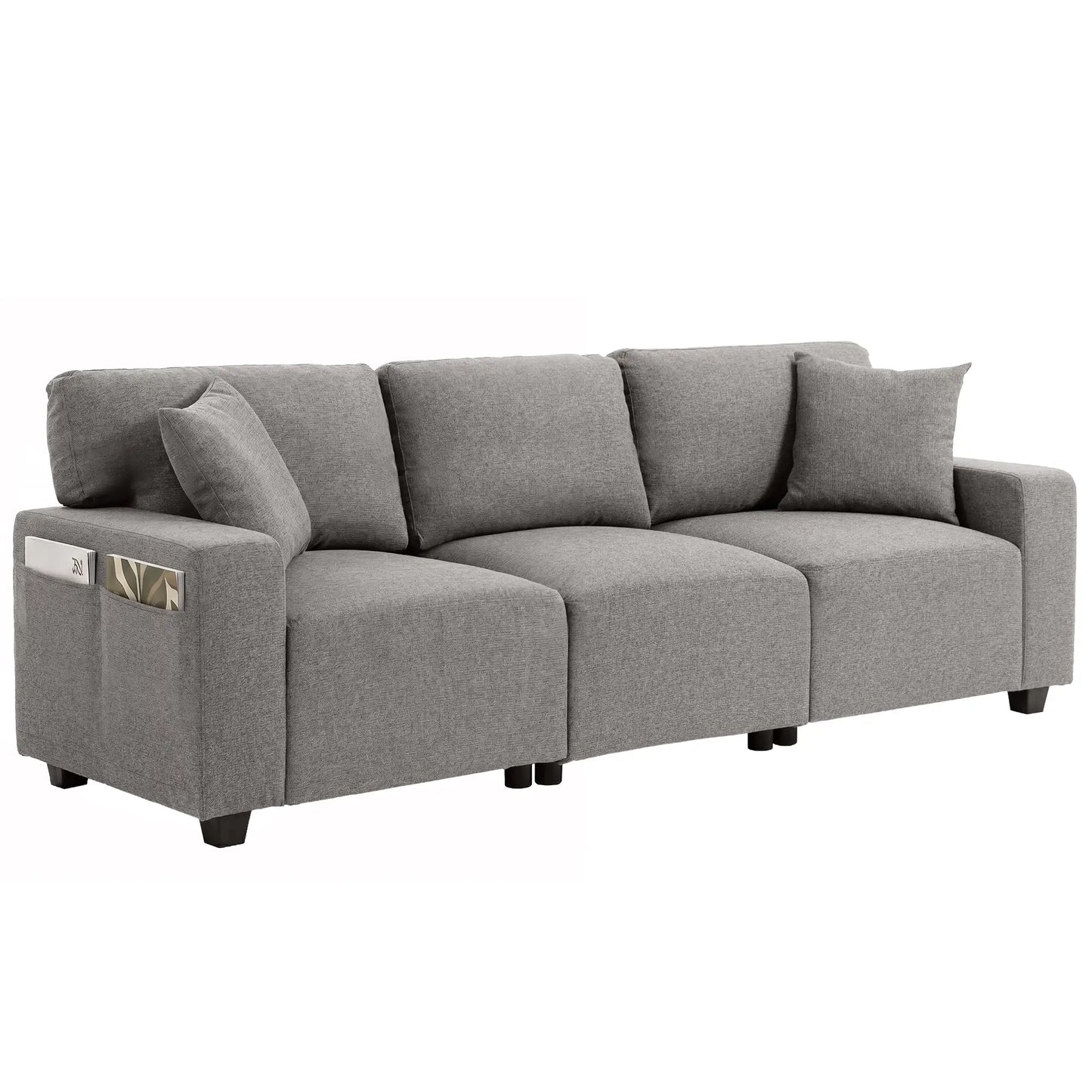 3-Seater Sofa With Storage Pockets, Grey 3-Seater Sofas at Gallery Canada