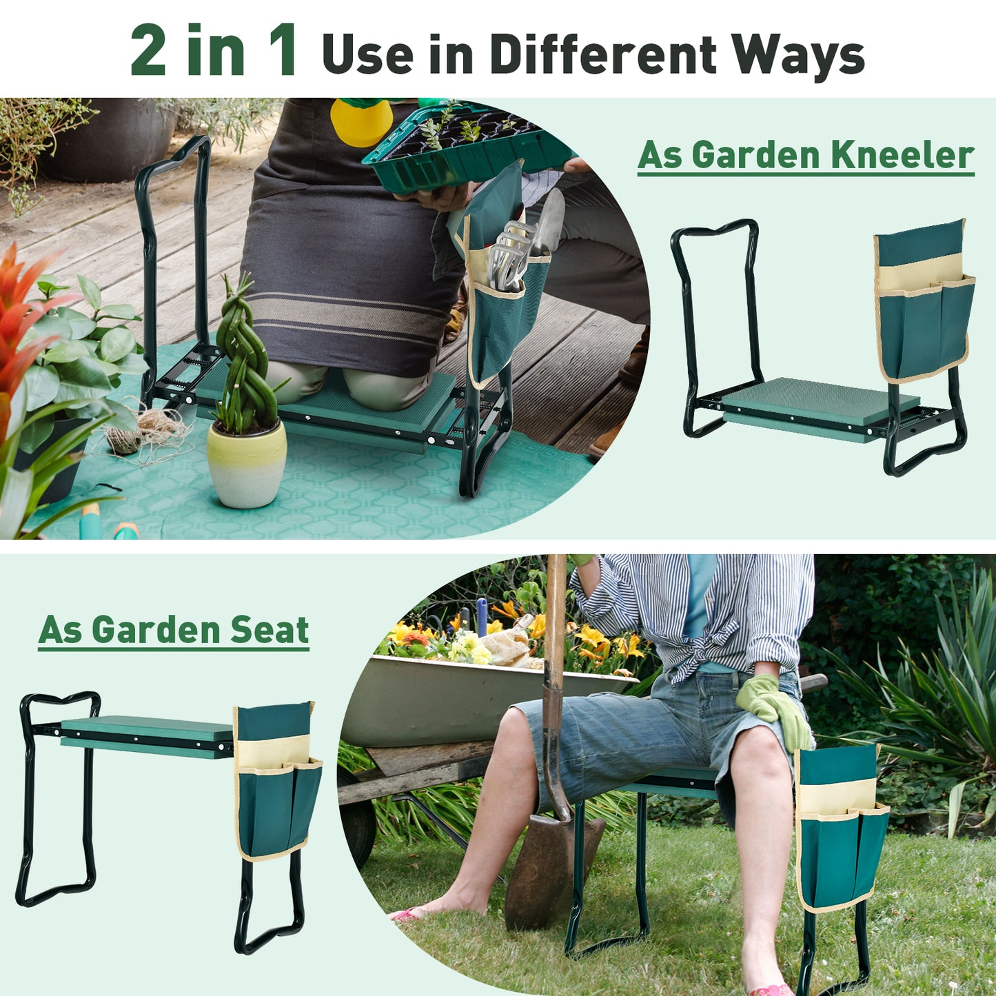 Folding Garden Kneeler Pad, Cushion Seat, Green Garden Tools at Gallery Canada