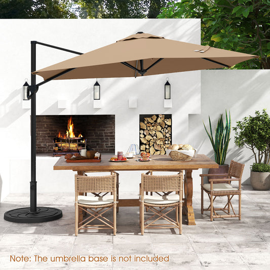 9 FT Cantilever Patio Umbrella with Vented Top and Sun-Protective Canopy, Brown Outdoor Umbrellas Brown at Gallery Canada
