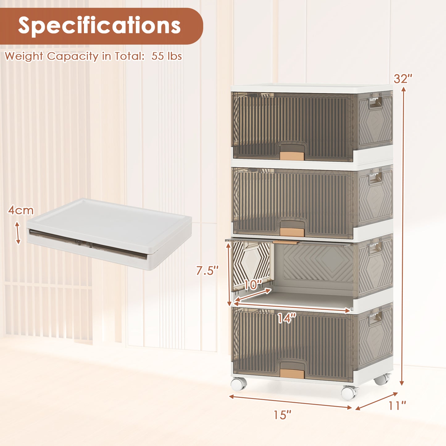 3/4/5/6-Cube Stackable Storage Bins with Detachable Wheels-4 Cube, White Shoe Racks & Storage Benches at Gallery Canada
