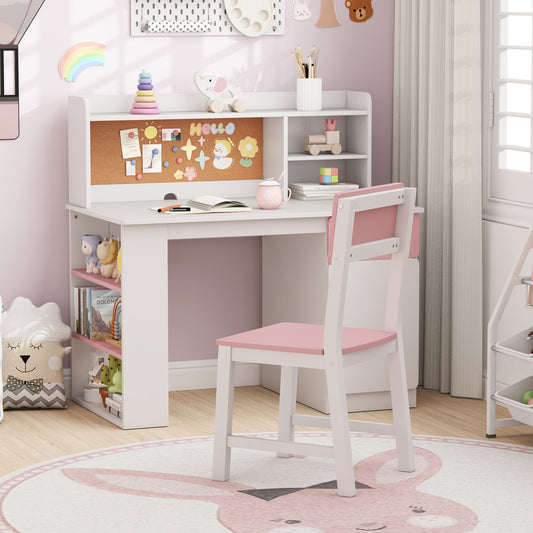 Kids Desk And Chair Set With Hutch, Pink
