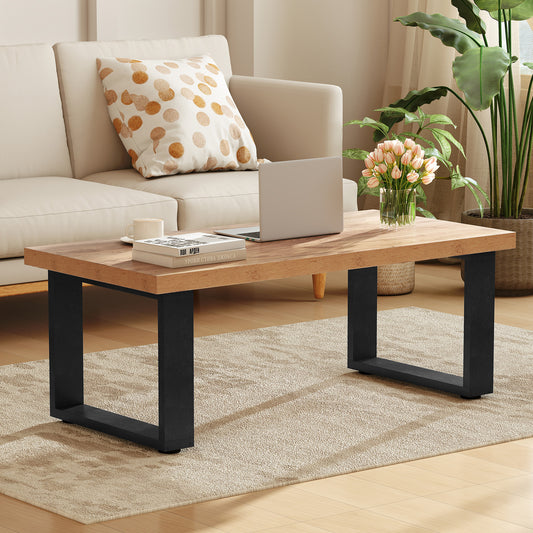 47 Inch Farmhouse Coffee Table, Thickened Tabletop, Natural Wood Texture, Oak Coffee Tables Oak at Gallery Canada