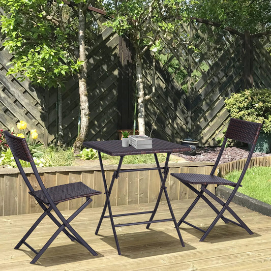 3-Piece Outdoor Folding Rattan Bistro Set, Mixed Brown, Brown Bistro Sets Mixed Brown at Gallery Canada
