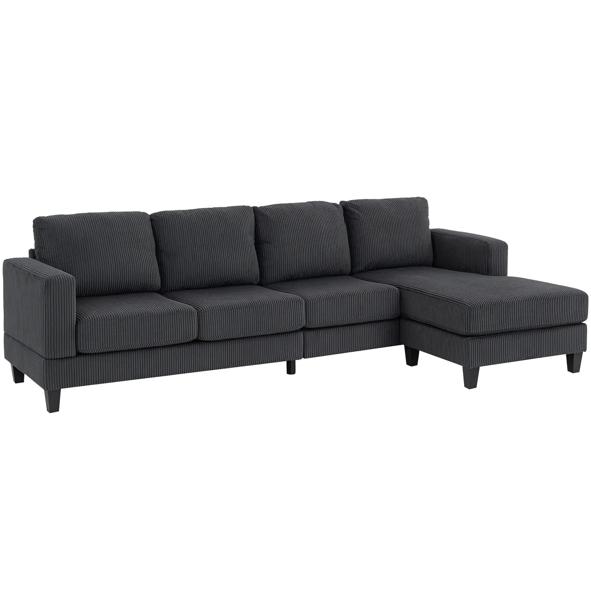 L Shaped Couch with Chaise Lounge, Spring Cushion, Charcoal Grey