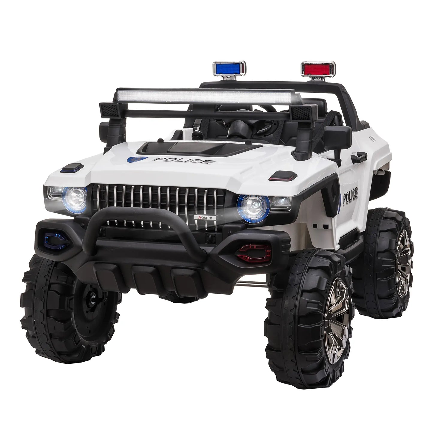 Kids Ride On Car 12V RC 2 Seater Police Truck, White Electric Toy Cars at Gallery Canada