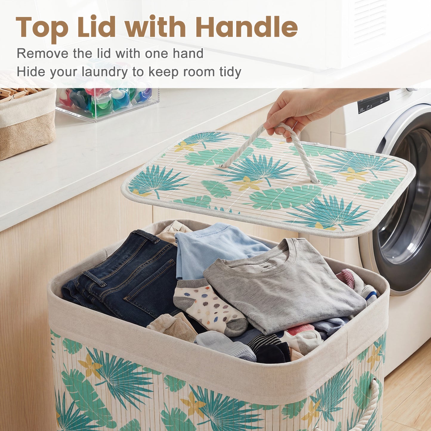 19 Gal Bamboo Clothes Hamper with Removable Liner and Portable Handles, Green Laundry Baskets at Gallery Canada