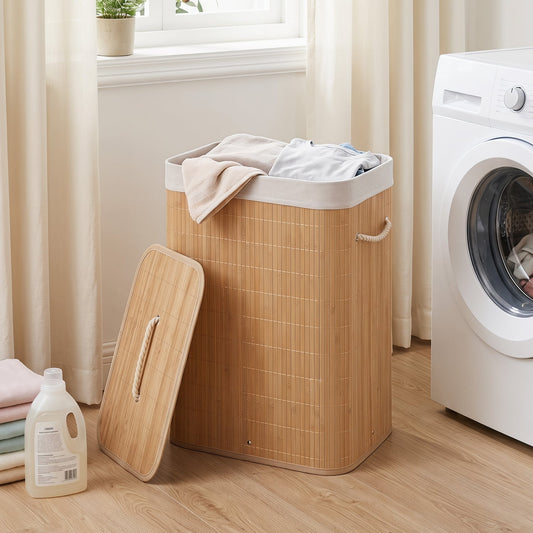 19 Gal Bamboo Clothes Hamper with Removable Liner and Portable Handles-Natrual, Natural Laundry Baskets Natural at Gallery Canada