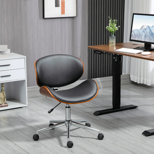 Faux Leather Bentwood Desk Chair, Adjustable Height, Black Task Chairs Black, Dark Walnut at Gallery Canada