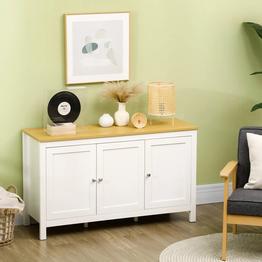 Sideboard, Buffet Cabinet with Doors, Adjustable Shelves, Natural, White Bar Cabinets White, Natural at Gallery Canada