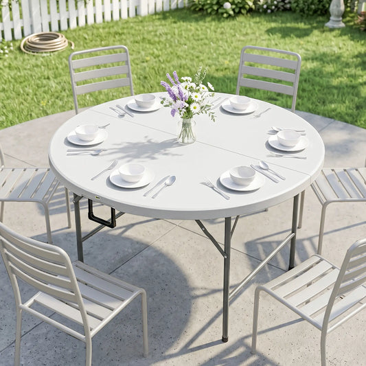 Table de patio pliante de 48", table de pique-nique extérieure en HDPE, blanc