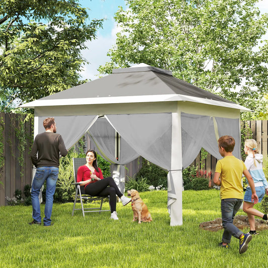 11' x 11' Pop Up Gazebo, Double Roof Foldable Canopy Tent, Dark Grey Pop Up Canopies Dark Grey at Gallery Canada