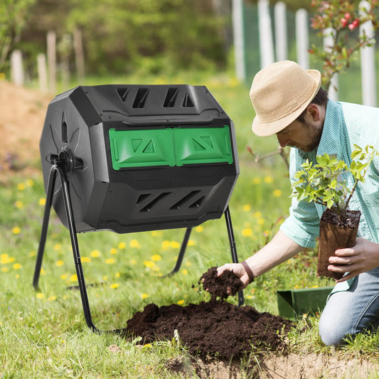 Dual Chamber 360° Rotating Compost Bin, 43 Gallon, Green Outdoor Compost Bin Green at Gallery Canada
