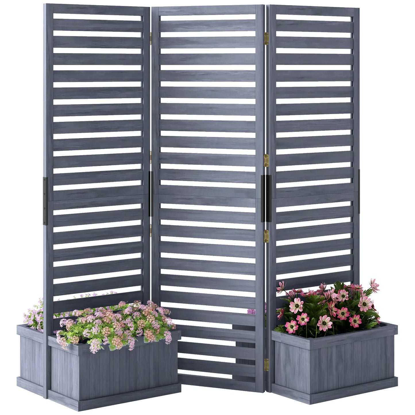 Outdoor Privacy Screen, Wood Panel with 4 Planter Boxes, Raised Bed, 3 Panels, Drainage Holes Side Awnings at Gallery Canada