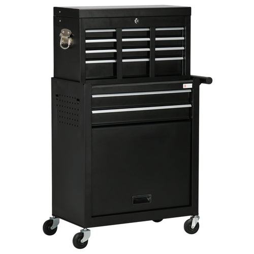 6-Drawer Tool Chest Set with 4 Wheels, Lockable Rolling Tool Box and Storage Cabinet for Garage Factory Workshop, Black