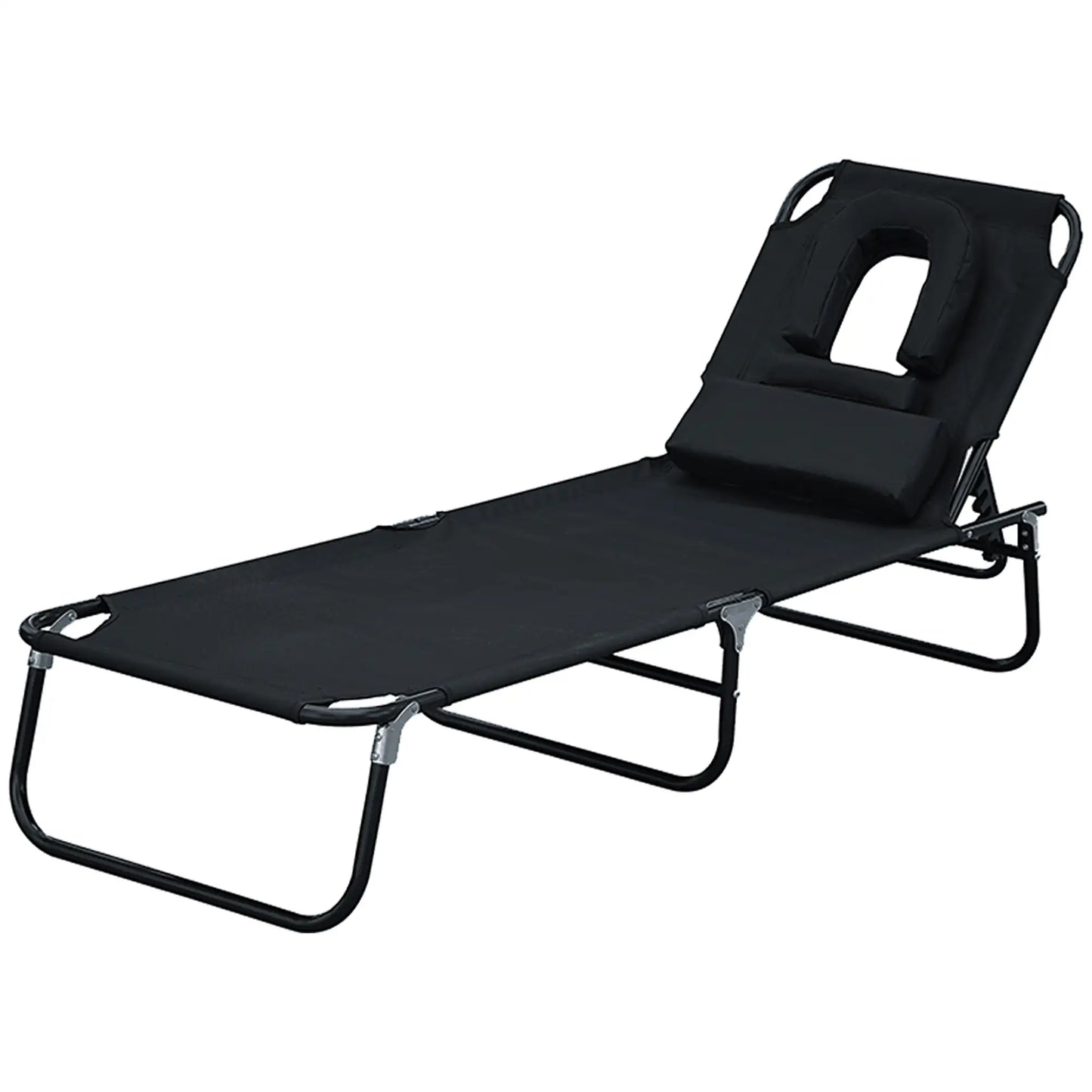 Folding Outdoor Lounge Chair, Reclining Beach Lounger, 4-Position Adjustable, Black Lounger Chairs at Gallery Canada