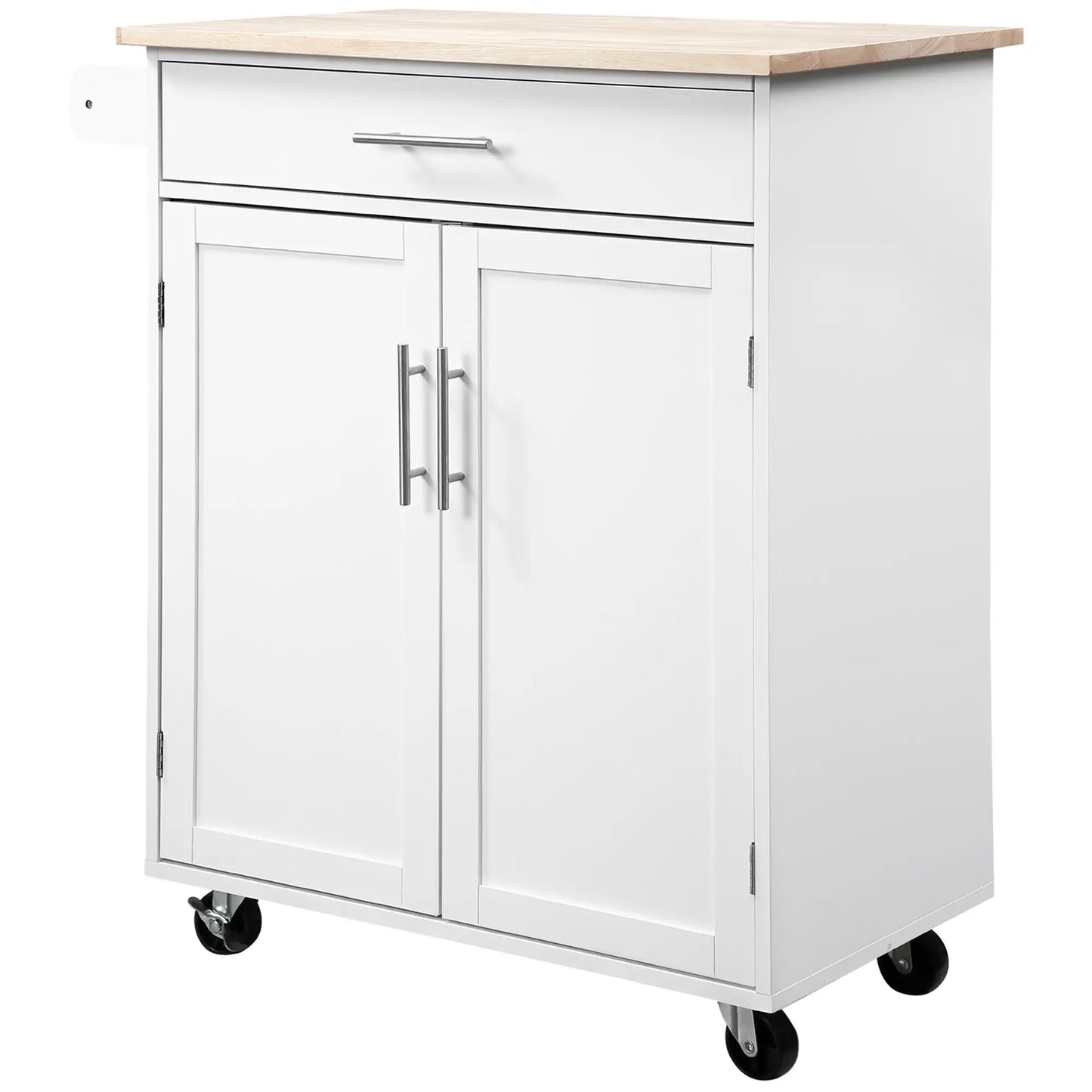 Mobile Kitchen Island Cart, Wooden Storage with Drawer, Towel Bar, White Kitchen Islands & Kitchen Carts at Gallery Canada