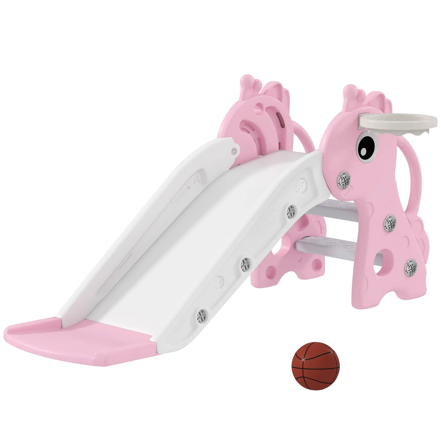3 in 1 Toddler Slide, Climber, Basketball Hoop, Giraffe Design, Pink Gym Sets & Swings at Gallery Canada