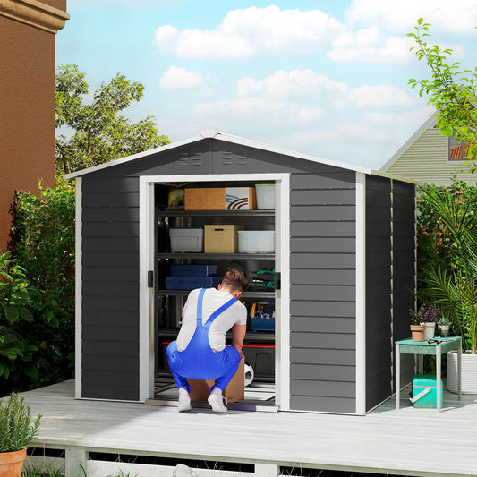 8' x 7' Outdoor Storage Shed, Galvanized Metal, Lockable Doors, Dark Grey Sheds Dark Grey at Gallery Canada