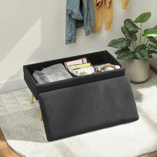 31" Storage Ottoman, Velvet Bench With Steel Legs, Black Storage Ottomans & Benches Black at Gallery Canada