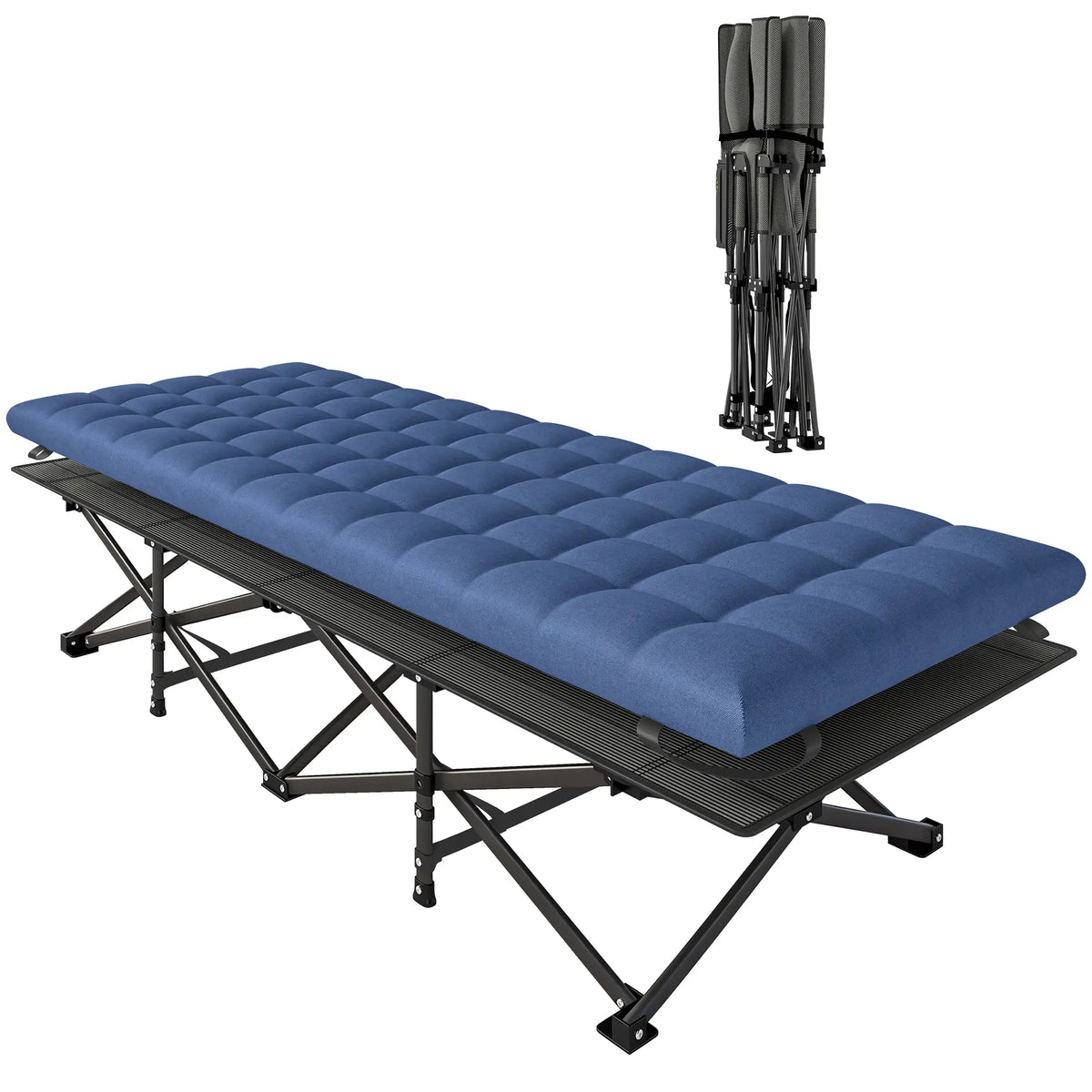 32" Extra Wide Folding Camping Cot, Soft Pad, Non-Slip Feet, Carry Bag, Blue Camping Cots at Gallery Canada