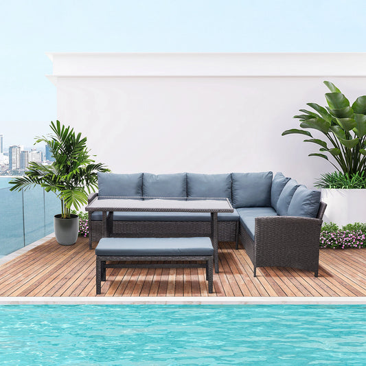 4 Piece Outdoor Rattan Dining Table, Bench, Patio Furniture Patio Furniture Sets Grey at Gallery Canada